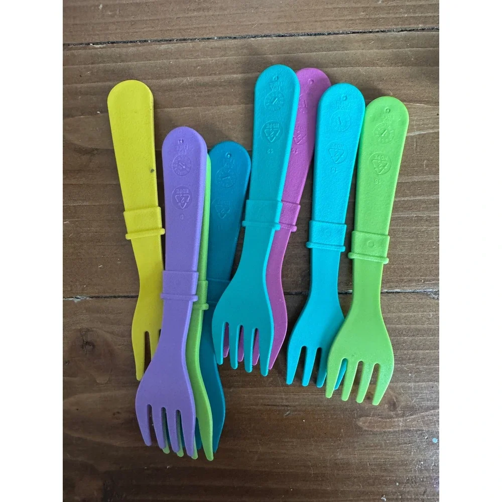 Re-Play Recycled Plastic Kids Forks Set of 8 Colorful BPA Free Toddler Utensils